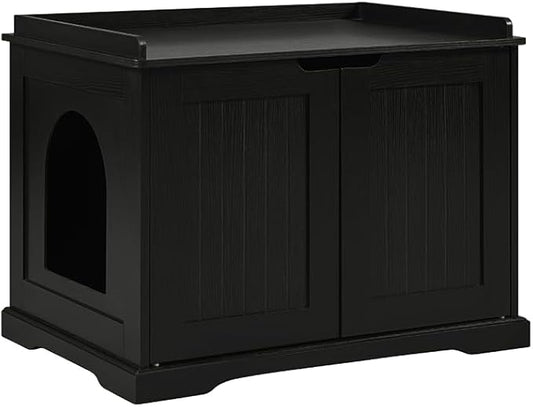 unipaws Black Cat Litter Box Enclosure Furniture, Kitty Hidden Cover, Concealed Dog Proof Litter Boxes Cabinet, Hideaway Litter Box, Cat House