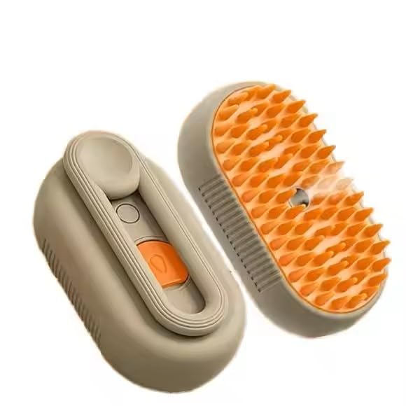 3-in-1 Steam Pet Brush for Cats & Dogs β Self-Cleaning Grooming Comb with Spray Mist, Massage & Shedding, Rechargeable USB, Anti-Static, Foldable Handle (TAN)
