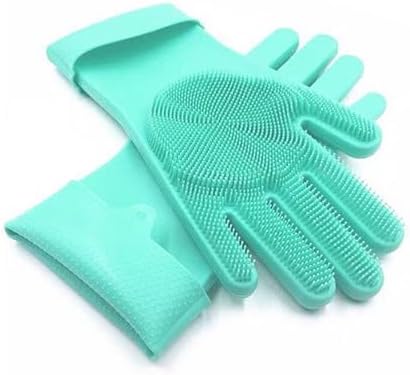 Pet Grooming Gloves,Heat-Resistant Silicone Gloves with High-Density Teeth for Enhanced Massaging and Bathing of Dogs and Cats (Green, 2 Pair)