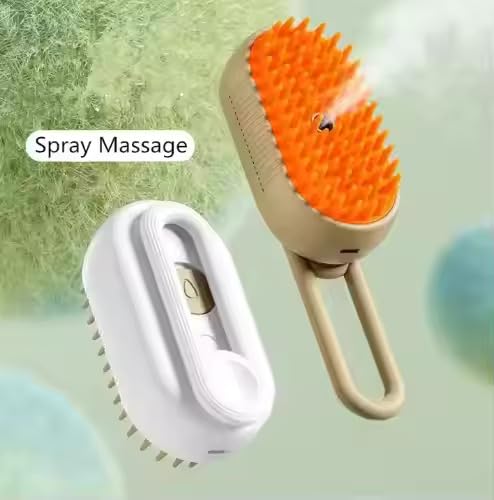 3-in-1 Cat Grooming Brush โ Water Spray & Self-Cleaning Shedding Brush for Cats & Dogs โ Pet Hair Removal & Massage Comb for Long & Short Hair (White). (White)