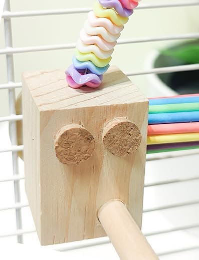 Parrot Cage Toy(4 Functions) Perch Standing with Colorful Beads Foraging Smart Toy Soft Corks for Small to Regular Size Parrot Cockatiel Birds