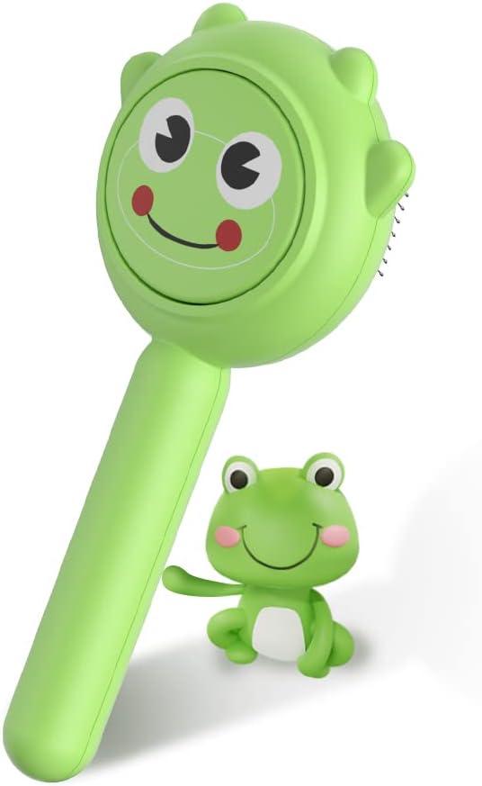Self-Cleaning Dog & Cat Slicker Brush, Skin Friendly Deshedding Grooming Tool for Long or Short Haired Dogs Cats Rabbits, Dog Shedding Brush with Release Button - Frog