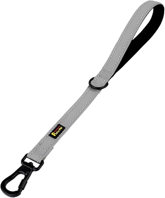 PLUTUS PET Short Training Dog Leash with Padded Handle for Medium Large Dogs,18 Inch Heavy Duty Strong Traffic Leash with Carabiner Clip for Climbing Walking or Guiding Blind(18”,Gray)