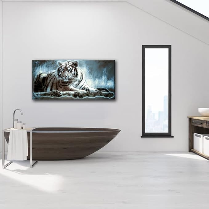 Yxbhhym Large Animals Canvas Wall Art Tiger Wall Picture Animals Prints Poster Painting White Tiger Artwork for wall Bedroom Living Room Dรฉcor Home Decorations Office Wall Decor Framed -24x48inches