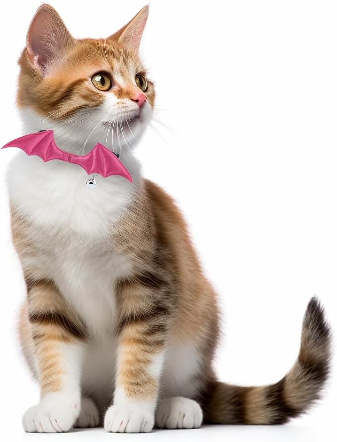 1 PC Bat Wing Cat Collar with Bell, Adjustable Kitten Collar with Safety Breakaway Buckle for Boy&Girl Cats, Halloween Christmas Cat Accessories for Kitten Puppy