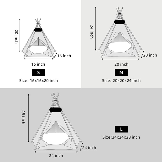 Pet Teepee Tent for Dogs & Cats Dog Bed with Thick Cushion Puppies Play House Removable and Washable