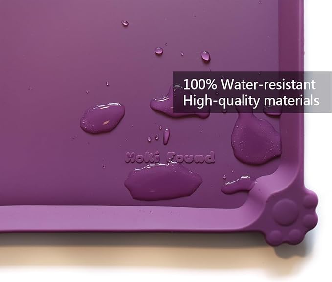 Hoki Found Silicone Pet Food Mats - Non Slip Dog Cat Bowl Placemats - Waterproof Dog Cat Food Mats for Carpet - Eggplant