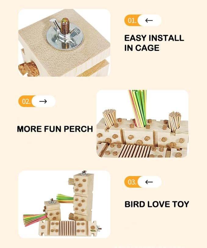 Parrot Toy Cage Perch with Pine Wood Foraging Smart Chewing Toy Soft Corks for Small to Regular Size Parrot Cockatiel Foraging Toy