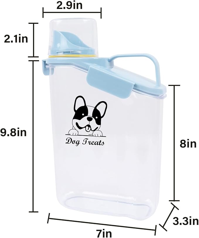 Dog Food Storage Container Airtight Portable Dog Food Container with Handled Lid and Pour Spout,Food Storage for Dog Dry Food Small Pet Food Container with Measuring Cup for Home, Travel,2.8L Blue