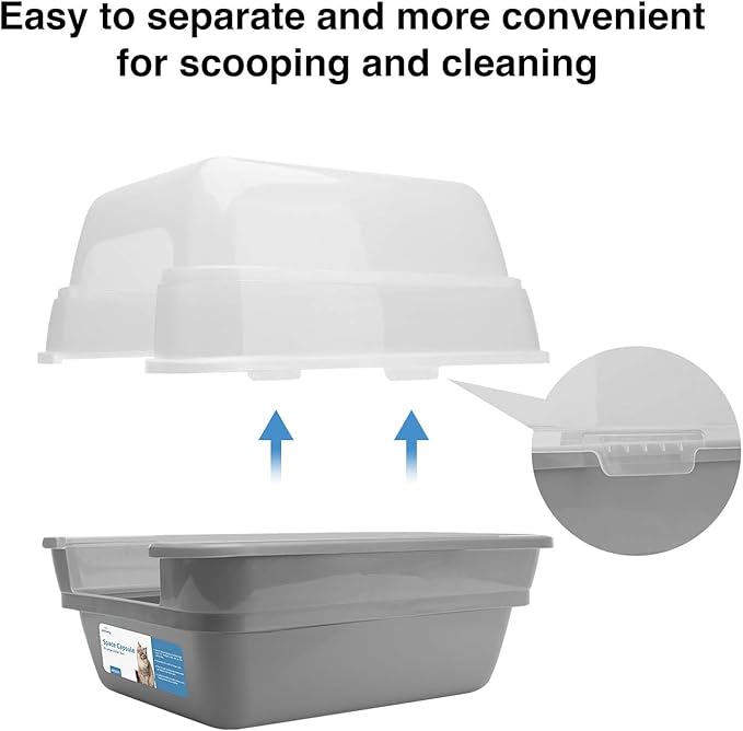 Petfamily Cat Litter Box, Large Foldable Jumbo Hooded with Transparent Lid,Grey