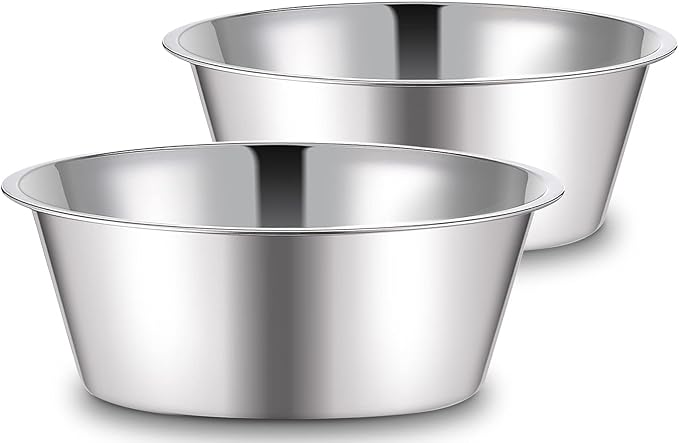 URBUDDIES 1.1 Gallon Extra Large Dog Bowls, 2 Pack, XL Stainless Steel Dog Water Bowls for XLarge Dogs, Polished, Dishwasher Safe, Easy to Clean