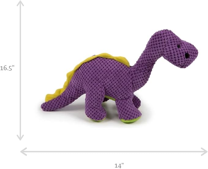 goDog Dinos Bruto Checkers Tough Plush Toy with Chew Guard Technology, Durable Checkered Fabric & Squeaker for Active Play, Purple, Large
