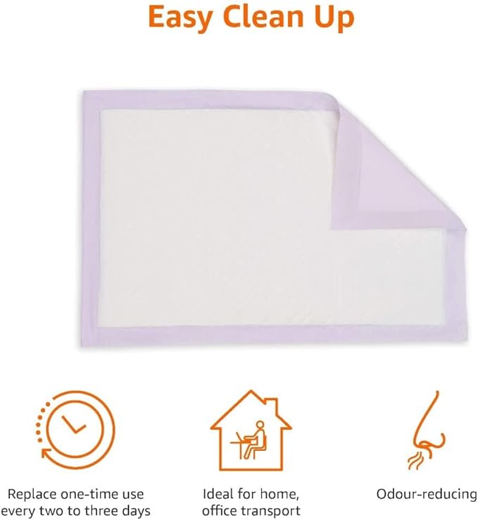 Amazon Basics Cat Pee Pads, 80 Count, Universal Fit for Litter Box, Odor Control, Unscented, White/Purple