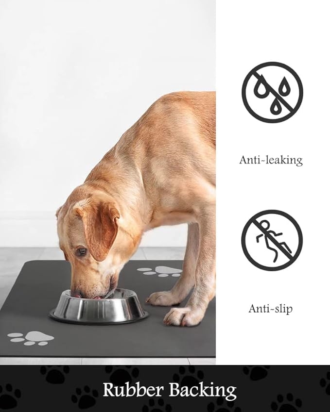Pet Feeding Mat-Absorbent Dog Mat for Food and Water Bowl-No Stains Quick Dry Water Dispenser Mat-Dog Accessories Pet Supplies-Bowl for Messy Drinkers(Darkgrey,23"x34"
