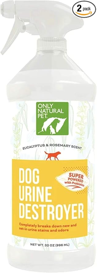 Only Natural Pet Enzyme Powered Stain & Odor Eliminator - Professional Pet Urine Pee Cleaner Deodorizer for Dogs - Hardwood Floors Carpets Upholstery - Eucalyptus & Rosemary Scent - 32Floz - 2 Pack