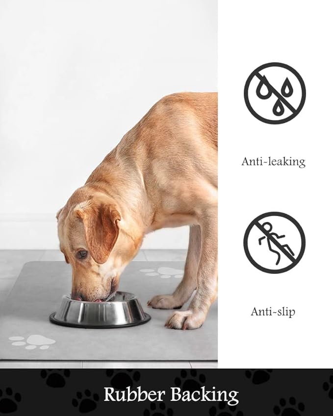 Pet Feeding Mat-Absorbent Dog Mat for Food and Water Bowl-No Stains Quick Dry Water Dispenser Mat-Dog Accessories Pet Supplies-Bowl for Messy Drinkers(LIGHTGREY,12"x19"