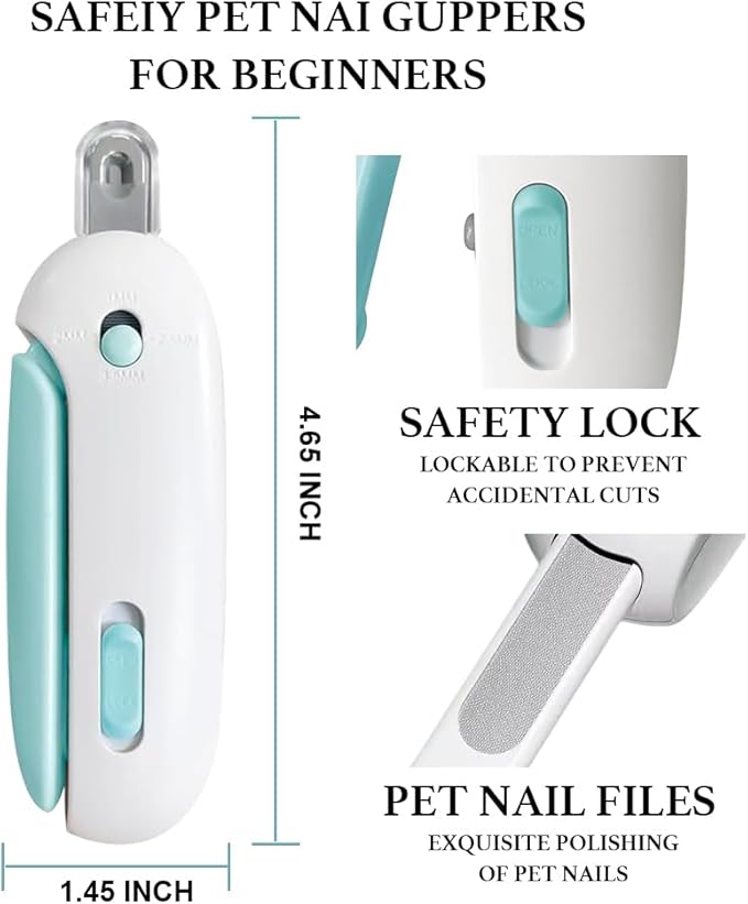 Nail Clipper for Cats with Adjustable 3-Size Trimming Hole & Hidden Nail File | Safe Toenail Trimmer for Kittens & Indoor Cats | Adjustable Aperture Pet Blue Nail Clippers
