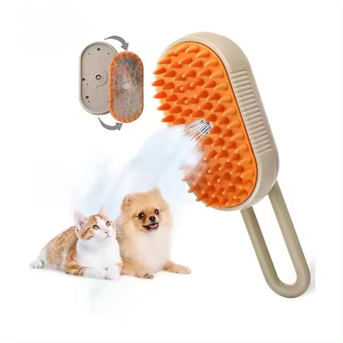 4-in-1 Cat Grooming Brush β Water Spray & Self-Cleaning Shedding Brush for Cats & Dogs β Pet Hair Removal & Massage Comb for Long & Short Hair (beige).