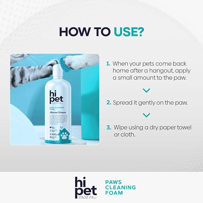 Hi Pet Dog Paw Cleaner Foam with Built-in Paw Scrubber Brush, Paw Cleaner for Dogs and Cats, Cat and Dog Paw Moisturizer, Effortless and Easy-to-Use Bottle Design Dog Feet Cleaner (Pack of 3)