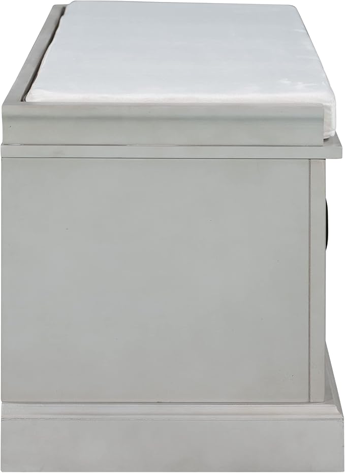 Shoe Storage Bench with 2 Drawers and 2 Cabinets, Pine Wood Shoe Bench with Removable Cushion for Living Room, Entryway 42.5" L x 15.9" W x 17.5" H (Gray Wash)