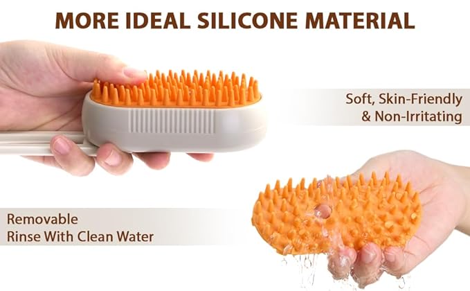 4-in-1 Cat Grooming Brush β Water Spray & Self-Cleaning Shedding Brush for Cats & Dogs β Pet Hair Removal & Massage Comb for Long & Short Hair (beige).
