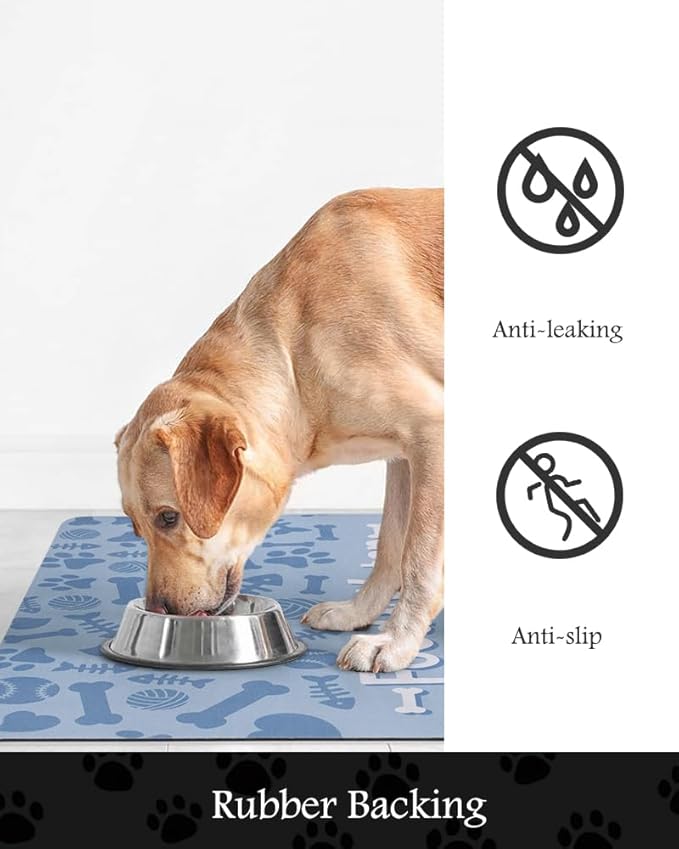 Pet Feeding Mat-Absorbent Dog Mat for Food and Water Bowl-No Stains Quick Dry Water Dispenser Mat-Dog Accessories Pet Supplies-Bowl for Messy Drinkers(Bone,17"x28"