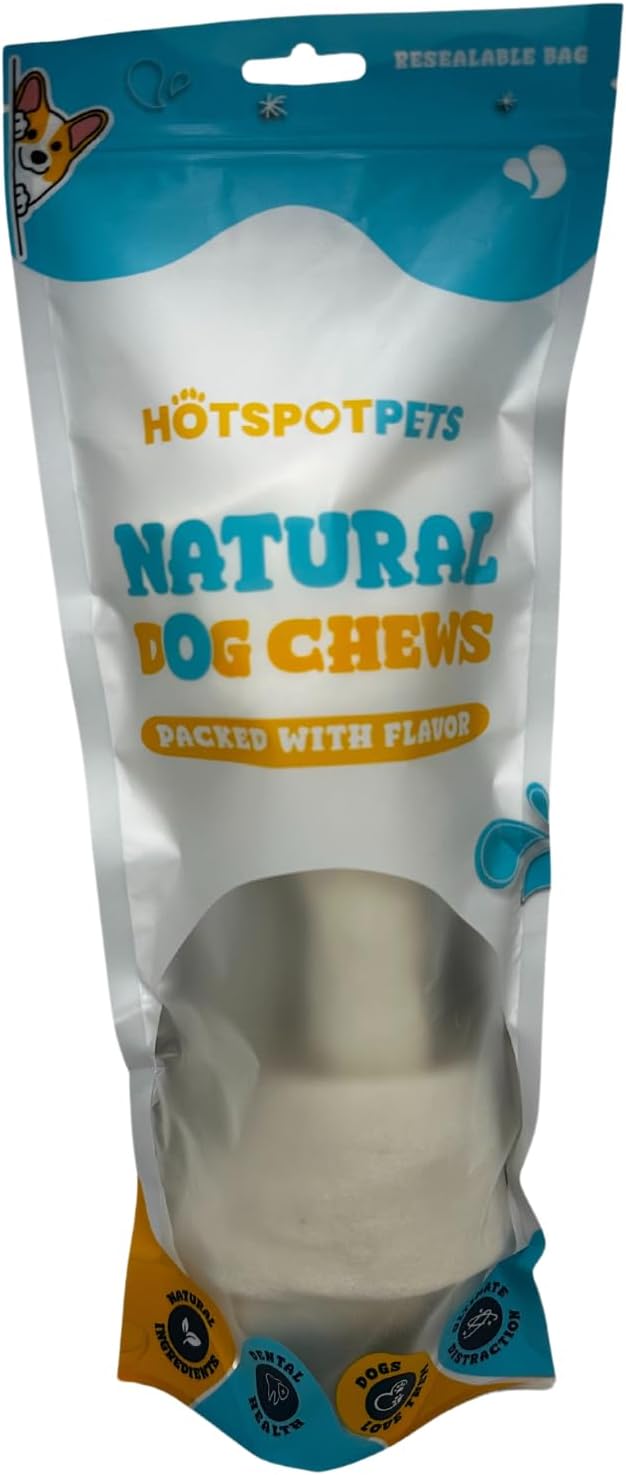 hotspot pets 10 Inch Large Rawhide Dog Bones - Made from Grass Fed Cows - Long Lasting Chews Great for Dental & Oral Care - Bones for Aggressive Chewers & Large Dogs (10 Inch - 1 Count)