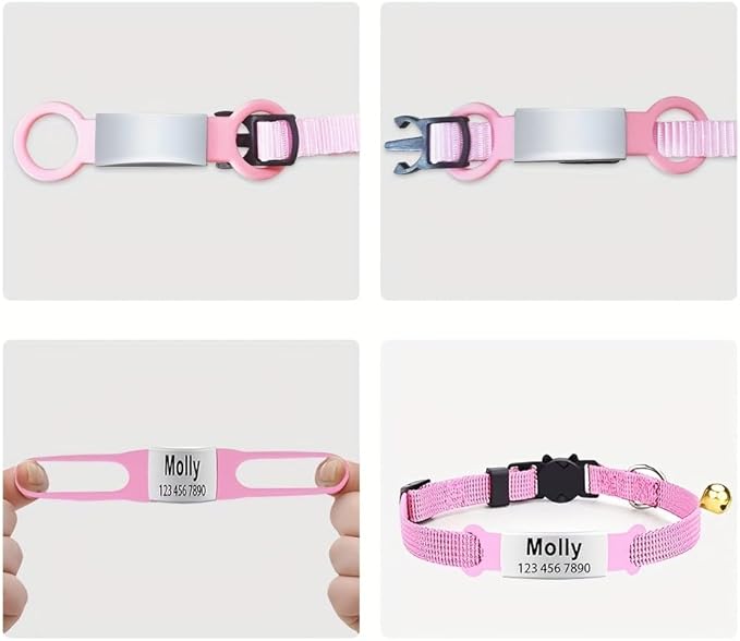 Personalized Engraved Cat Collar Multiple Colors with Slide-in Pet ID Tag Adjustable Detachable Design Colorful Nylon Soft and Durable 2/5" Wide,7"-11" Long (Colorful)