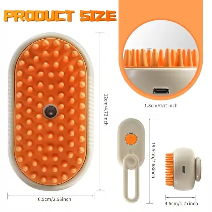 3-in-1 Steam Pet Brush for Cats & Dogs β Self-Cleaning Grooming Comb with Spray Mist, Massage & Shedding, Rechargeable USB, Anti-Static, Foldable Handle (TAN)