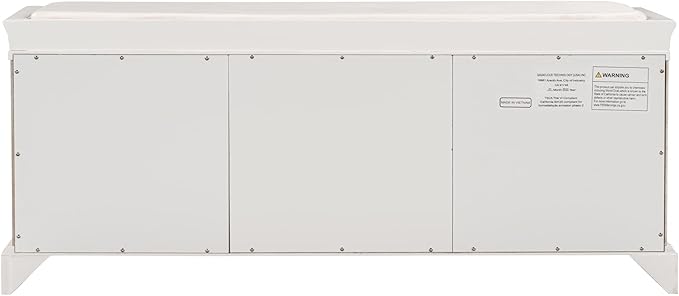 Storage Bench with 2 Drawers and 2 Cabinets, Pine Wood Shoe Bench with Removable Cushion for Living Room, Entryway 42.5" L x 15.9" W x 17.5" H (White)