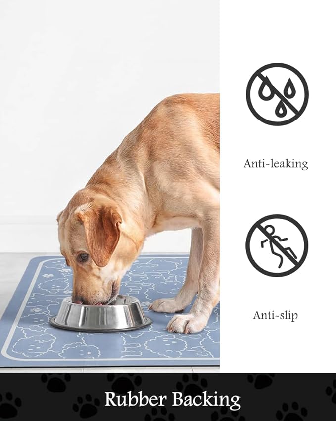 Pet Feeding Mat-Absorbent Dog Mat for Food and Water Bowl-No Stains Quick Dry Water Dispenser Mat-Dog Accessories Pet Supplies-Bowl for Messy Drinkers(BLUEDOGS,12"x19"