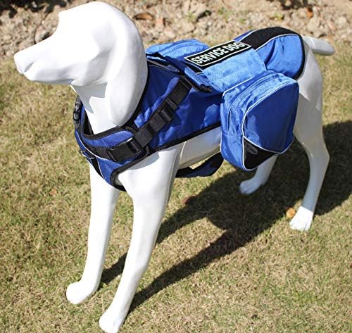 Serijoars Dog Vest Harnesses with Saddlebag Backpack for Camping & Travel - Reflective Hound Hiking Backpack Saddle Bag - Lightweight Vest Harness for Medium & Large Dogs (Blue, M)