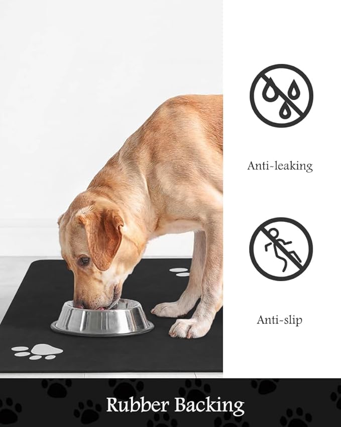 Pet Feeding Mat-Absorbent Dog Mat for Food and Water Bowl-No Stains Quick Dry Water Dispenser Mat-Dog Accessories Pet Supplies-Bowl for Messy Drinkers(Black,17"x34"