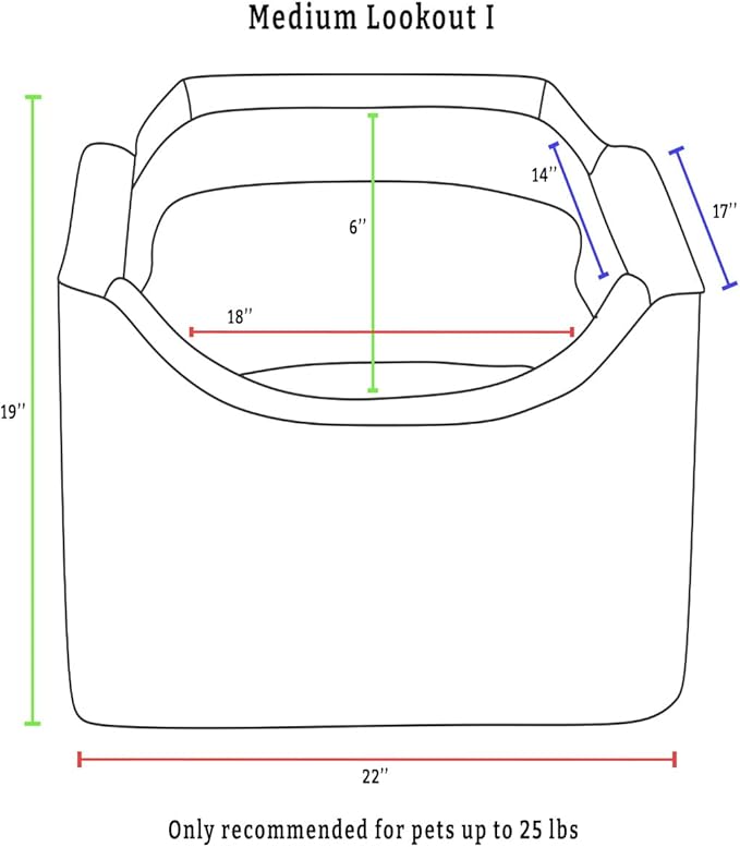 Snoozer Lookout I Car Seat - Dog Car Seats for Small Dogs, Puppy Booster Bed for Small & Medium Sized Pets Up to 25 Lbs, Elevated, Washable - Medium, Sapphire