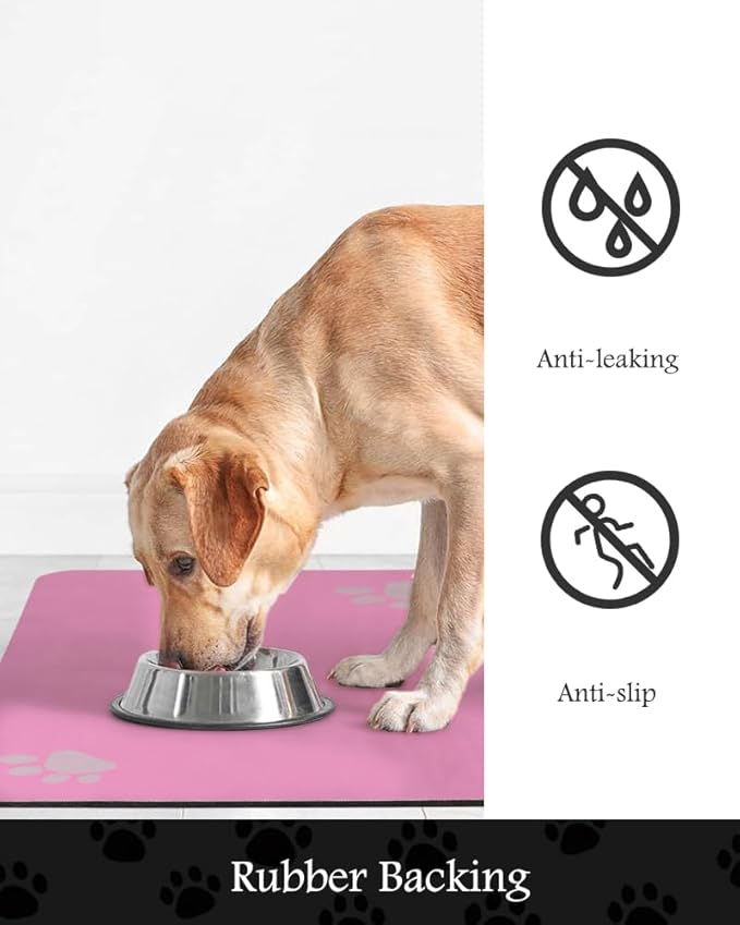 Pet Feeding Mat-Absorbent Dog Mat for Food and Water Bowl-No Stains Quick Dry Water Dispenser Mat-Dog Accessories Pet Supplies-Bowl for Messy Drinkers(BRIGHTPINK,23"x34"