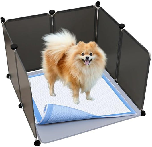 TidyFriend Litter Box Splash Guard, Litter Box Pee Shields for Dogs, Easy to Clean Indoor Dog Fence with Puppy Pee Pad Holder Tray Fits for 24” x 24” Peepads