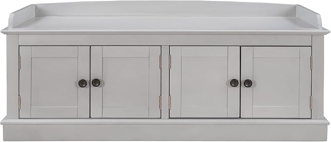 Storage Bench with 4 Doors and Adjustable Shelves, Shoe Bench with Removable Cushion for Living Room, Entryway 42.7" L x 16" W x 17.4" H (Gray Wash)