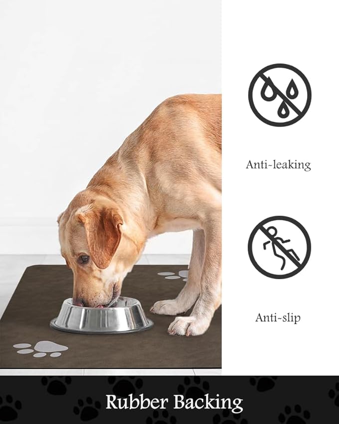 Pet Feeding Mat-Absorbent Dog Mat for Food and Water Bowl-No Stains Quick Dry Water Dispenser Mat-Dog Accessories Pet Supplies-Bowl for Messy Drinkers(Brown,23"x34"