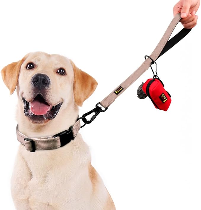 PLUTUS PET Short Training Dog Leash with Padded Handle for Medium Large Dogs,18 Inch Heavy Duty Strong Traffic Leash with Carabiner Clip for Climbing Walking or Guiding Blind(18”,Beige)