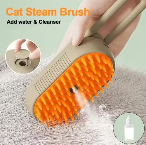 3-in-1 Cat Grooming Brush โ Water Spray & Self-Cleaning Shedding Brush for Cats & Dogs โ Pet Hair Removal & Massage Comb for Long & Short Hair (beige).