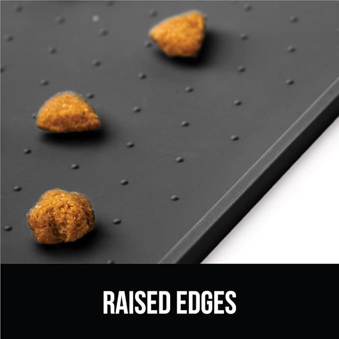 GORILLA GRIP 100% Waterproof Raised Edge BPA Free Silicone Pet Feeding Mat, Dog Cat Food Mats Contain Spills Protects Floors, Placemats for Cats and Dogs Water Bowl, Pets Accessories 16x10, Charcoal