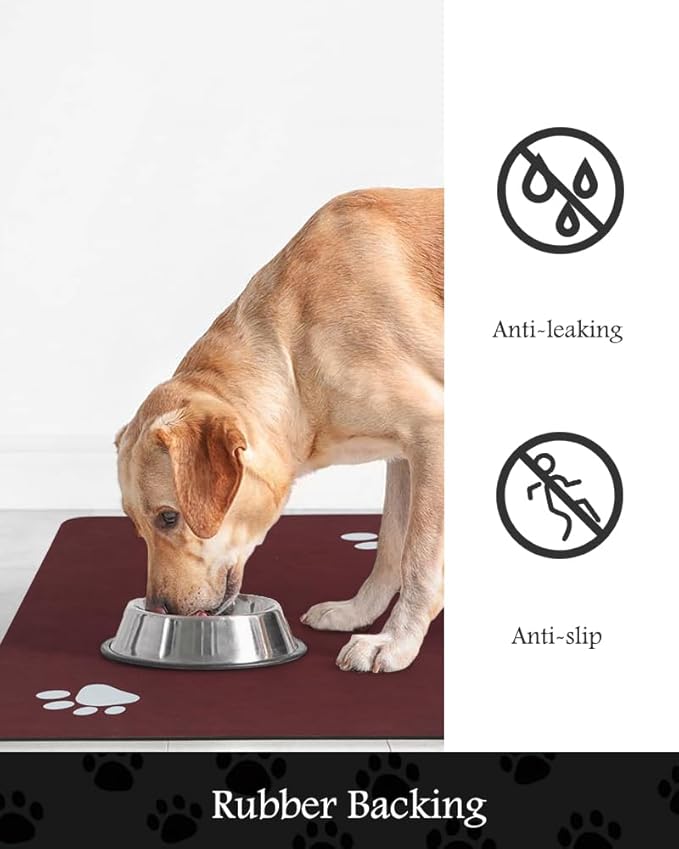 Pet Feeding Mat-Absorbent Dog Mat for Food and Water Bowl-No Stains Quick Dry Water Dispenser Mat-Dog Accessories Pet Supplies-Bowl for Messy Drinkers(RED,23"x34"