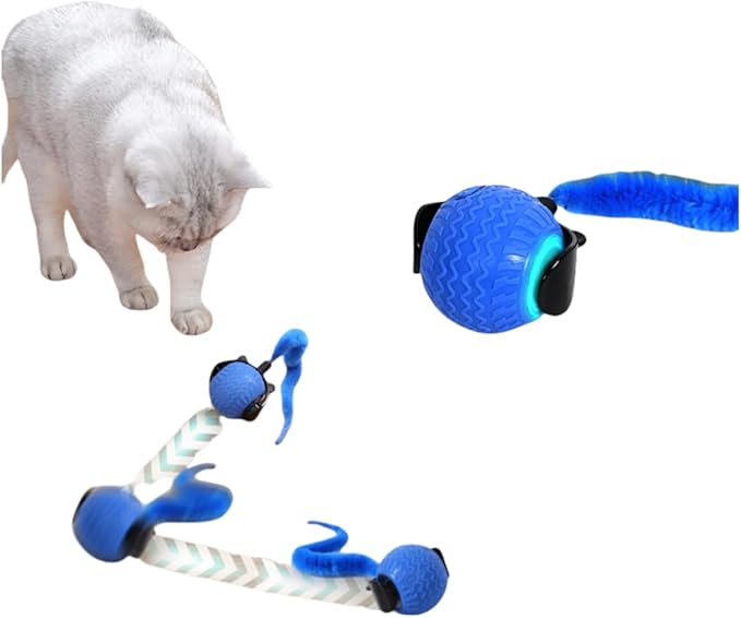 Interactive Cat Ball Cat Toys with 3 Model Smart Pet Toy Balls Rolling Ball with Tail for Bored Indoor Cats (Blue)