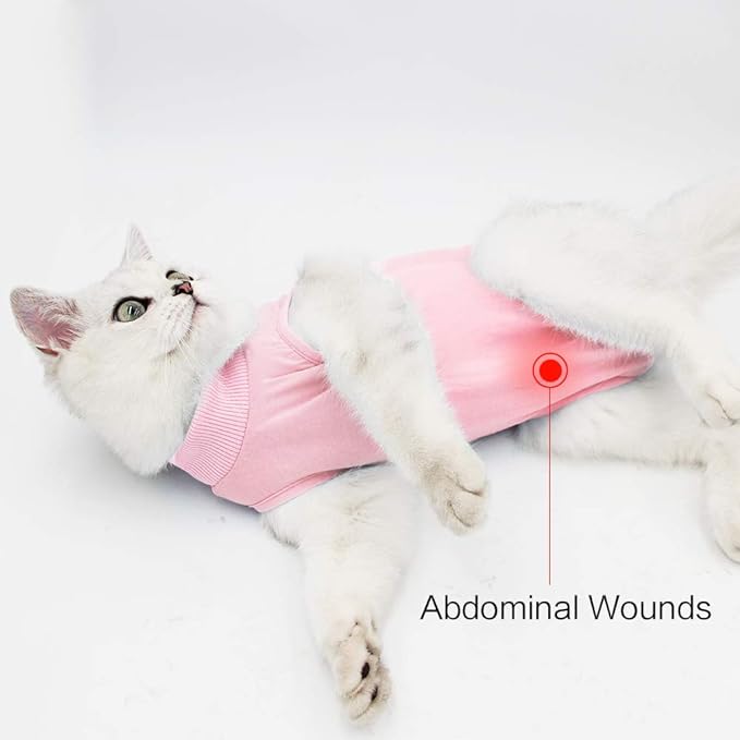 DOTON Cat Recovery Suit for Male and Female Surgical Post Surgery Soft Cone Onesie Shirt Clothes Neuter Licking Protective Diapers Outfit Cover Kitten Spay Collar(S, Pink)