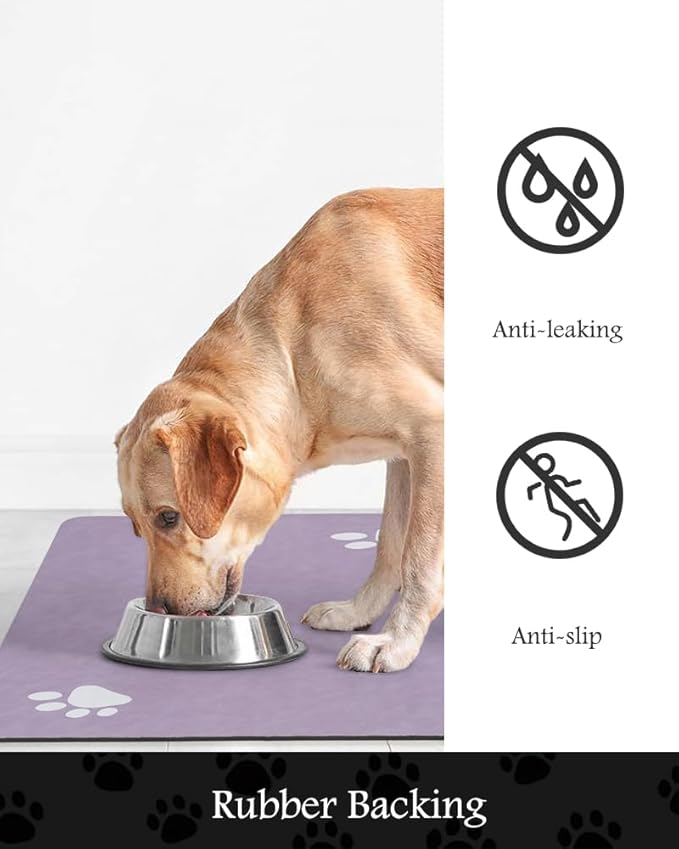 Pet Feeding Mat-Absorbent Dog Mat for Food and Water Bowl-No Stains Quick Dry Water Dispenser Mat-Dog Accessories Pet Supplies-Bowl for Messy Drinkers(Purple,12"x19"