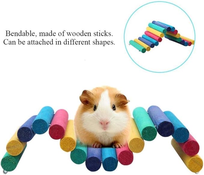 PIVBY 2PCS Wooden Hamster Bridge, Flexible Natural Wooden Ladder Bridge Tunnel Hideout, Hamster cage Accessories for Small Animals Guinea Pig, Rat, Chinchilla, Gerbil, Mice, Mouse (Colorful)