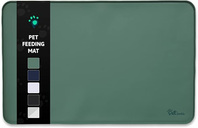 Silicone Dog Mat for Water Bowl and Food Dish, Pet Mat for Floors, Waterproof Dog Food Tray (Green)