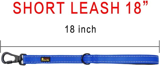PLUTUS PET Short Training Dog Leash with Padded Handle for Medium Large Dogs,18 Inch Heavy Duty Strong Traffic Leash with Carabiner Clip for Climbing Walking or Guiding Blind(18”,Royal Blue)