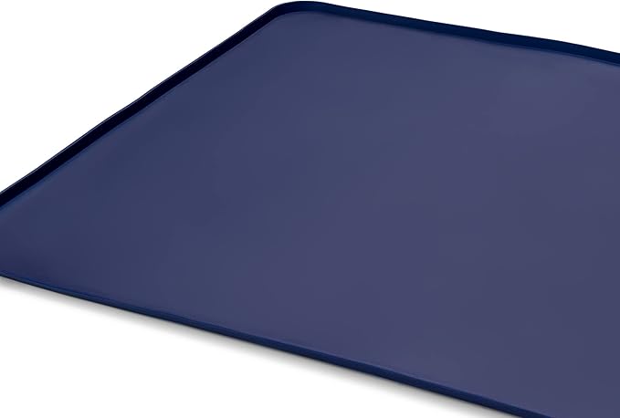 Silicone Dog Mat for Water Bowl and Food Dish, Pet Mat for Floors, Waterproof Dog Food Tray (Dark Blue)