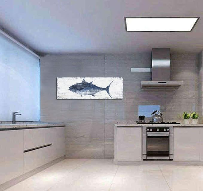 Yihui Arts Decor Abstract Fish Sealife Canvas Wall Art Prints Gallery Wrapped Ready to Hang for Coastal Bedroom Livingroom Office Wall Decoration